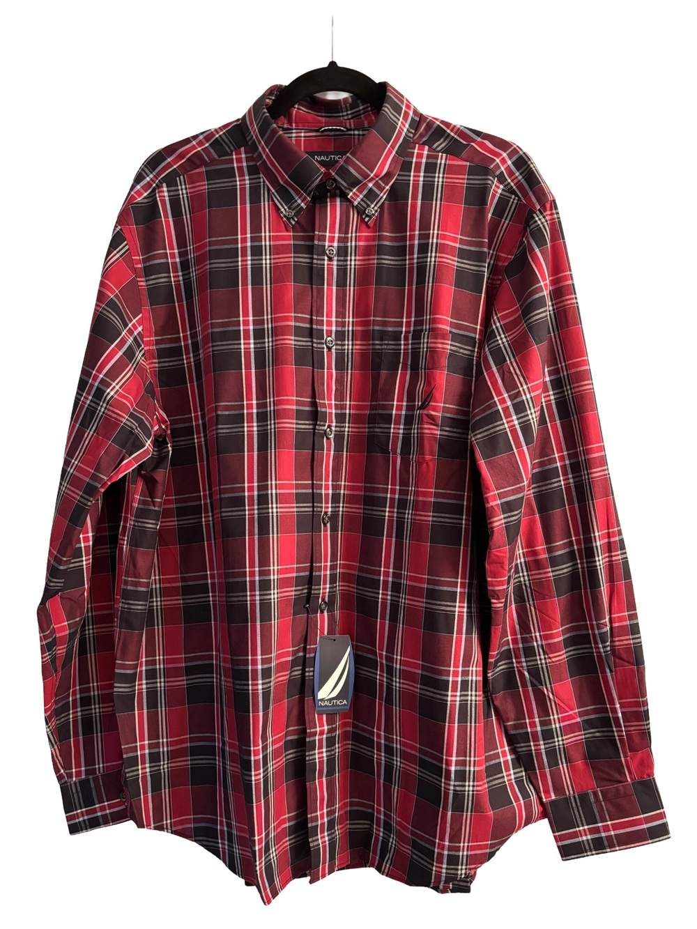 Nautica Men's Plaid Button-Down Shirt - Biking Red - Size L - NWT